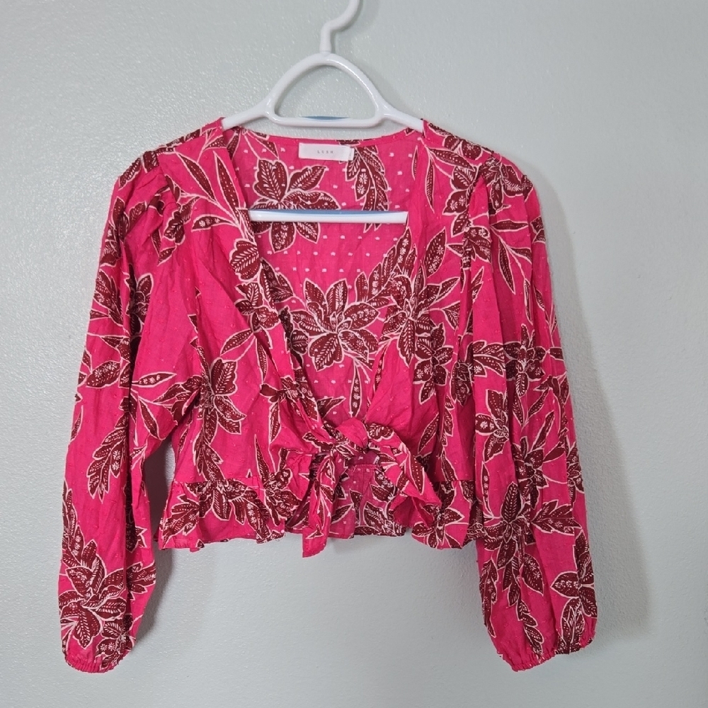 Lush | NWT Bright Pink Cotton Tie Front Top And Mini Skirt Set Size Medium - Picture 3 of 16
